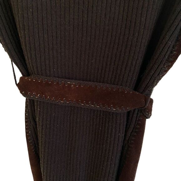 Vintage 70s LG Sweater Bee by Banff Chocolate Brown Split Leather Vest Cardigan - Picture 3 of 5